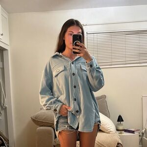 Women's Light Blue Button-Up Jacket